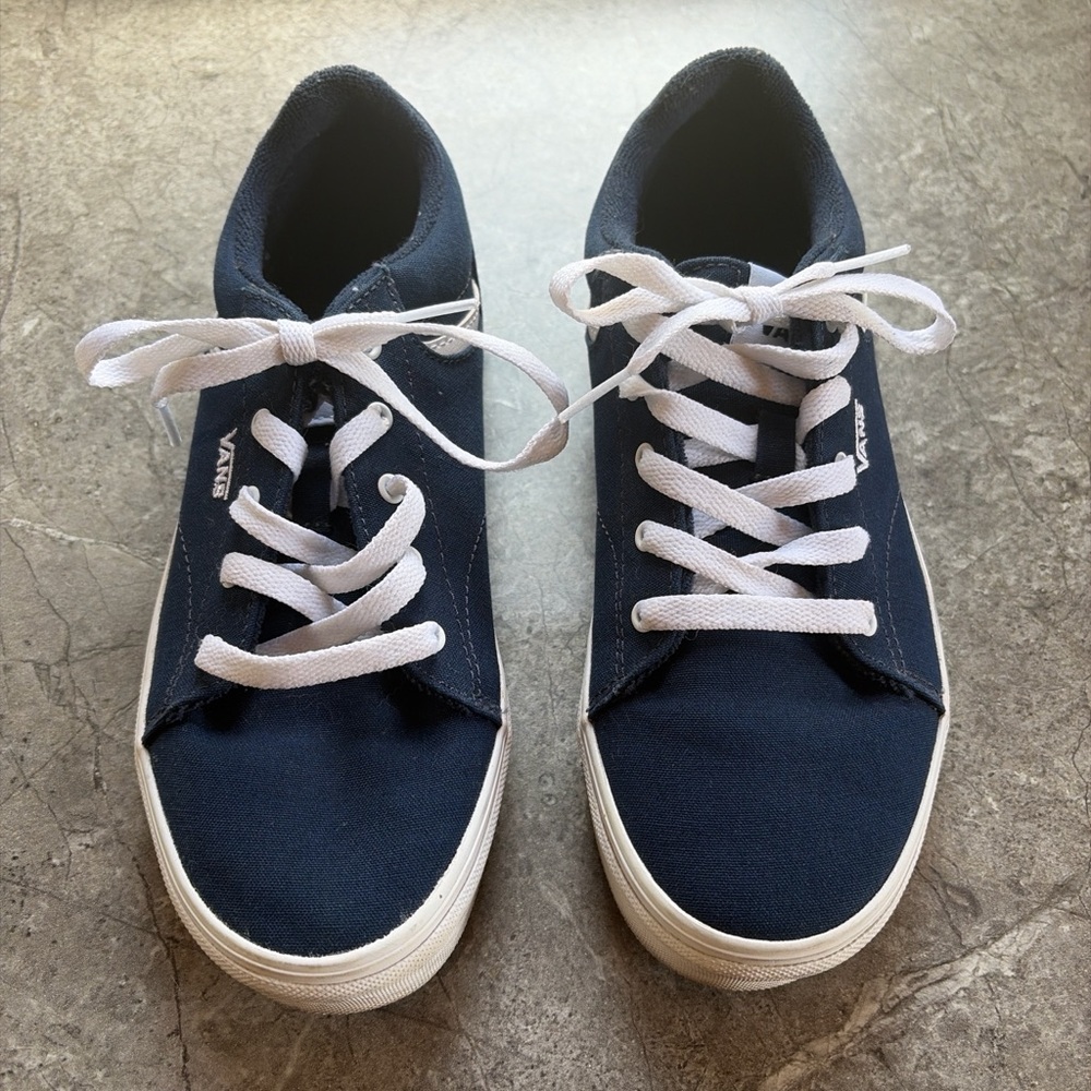 Vans Navy Canvas Low-Top Sneakers with White Laces and Sole